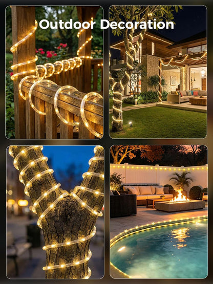 Skiennix Connectable Rope Lights - 66FT 200 LED Waterproof Tube Light | 8 Modes for Indoor/Outdoor Use, Warm White