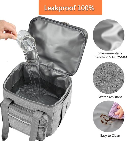 EXLIFBAG Insulated Lunch Box - Double Deck Leakproof Cooler for Adults | Adjustable Shoulder Strap - Gray