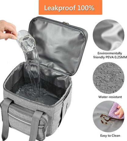 EXLIFBAG Insulated Lunch Box - Double Deck Leakproof Cooler for Adults | Adjustable Shoulder Strap - Gray