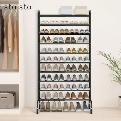 STO STO Expandable Shoe Rack - 10-Tier Metal Organizer for Up to 44 Pairs | Adjustable & Free Standing, Black