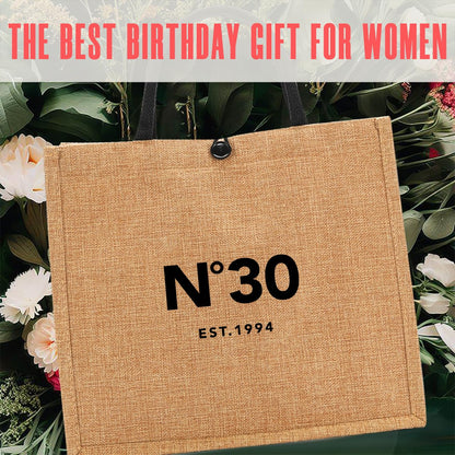 NGLIV 30th Birthday Gifts for Women - 30th Birthday Decorations for Her - 30 Year Old Birthday Gifts for Female Mom Wife Friend Sister Aunt - Beach Bag Reusable Shopping Bags Cute Jute Straw ToteBag