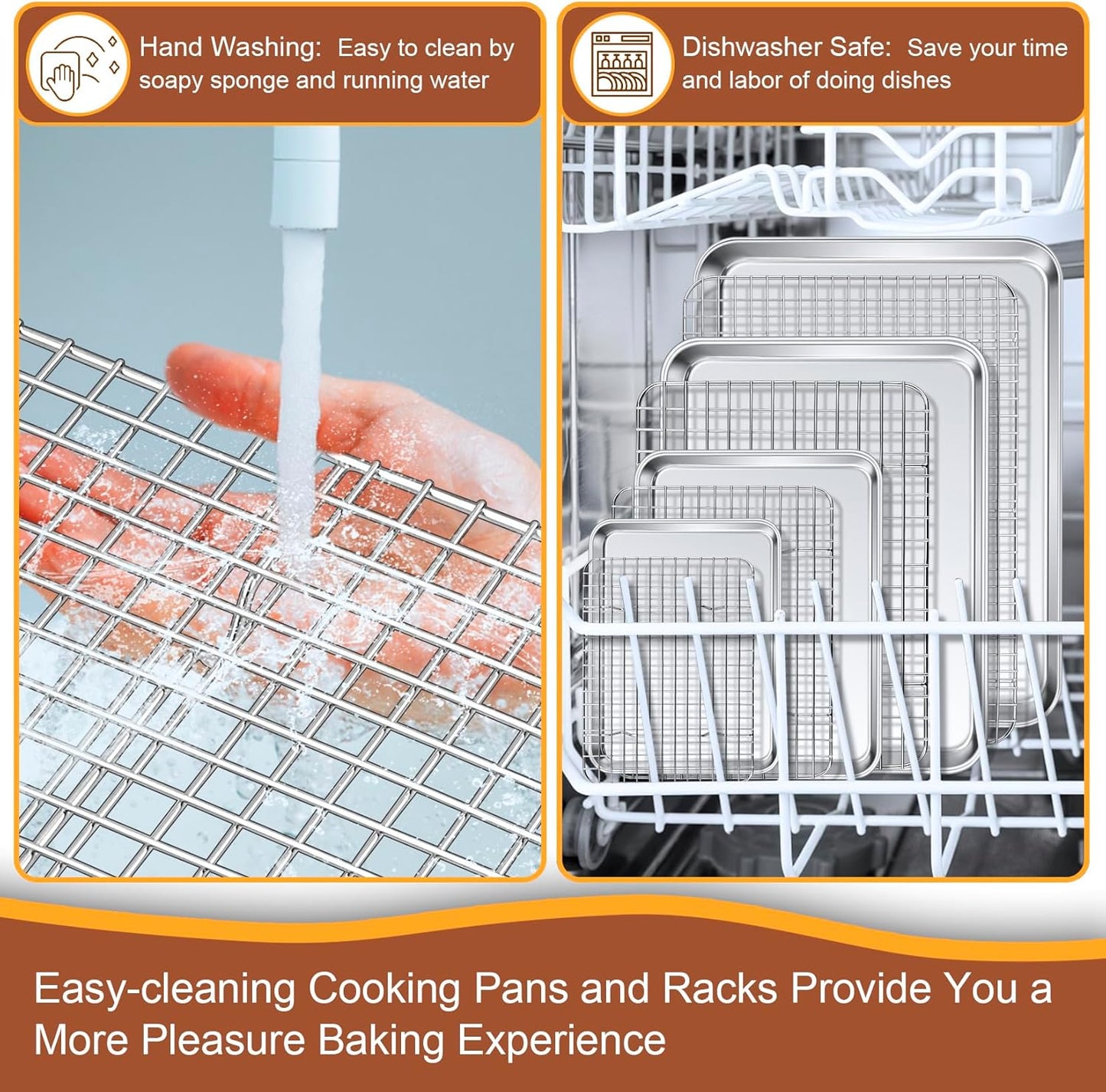 P&P CHEF Baking Sheet Set - 8-Piece Stainless Steel Cookie Trays with Cooling Racks | Oven & Dishwasher Safe, 16-12.5-10.4-9 Inch Sizes