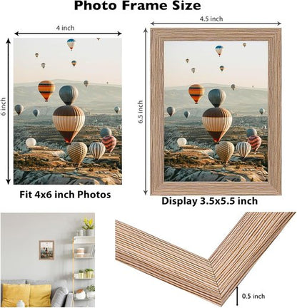 JCJMY 4x6 Picture Frame - Rustic Brown Wall Mount & Tabletop Display | Shatter Resistant Plexiglass