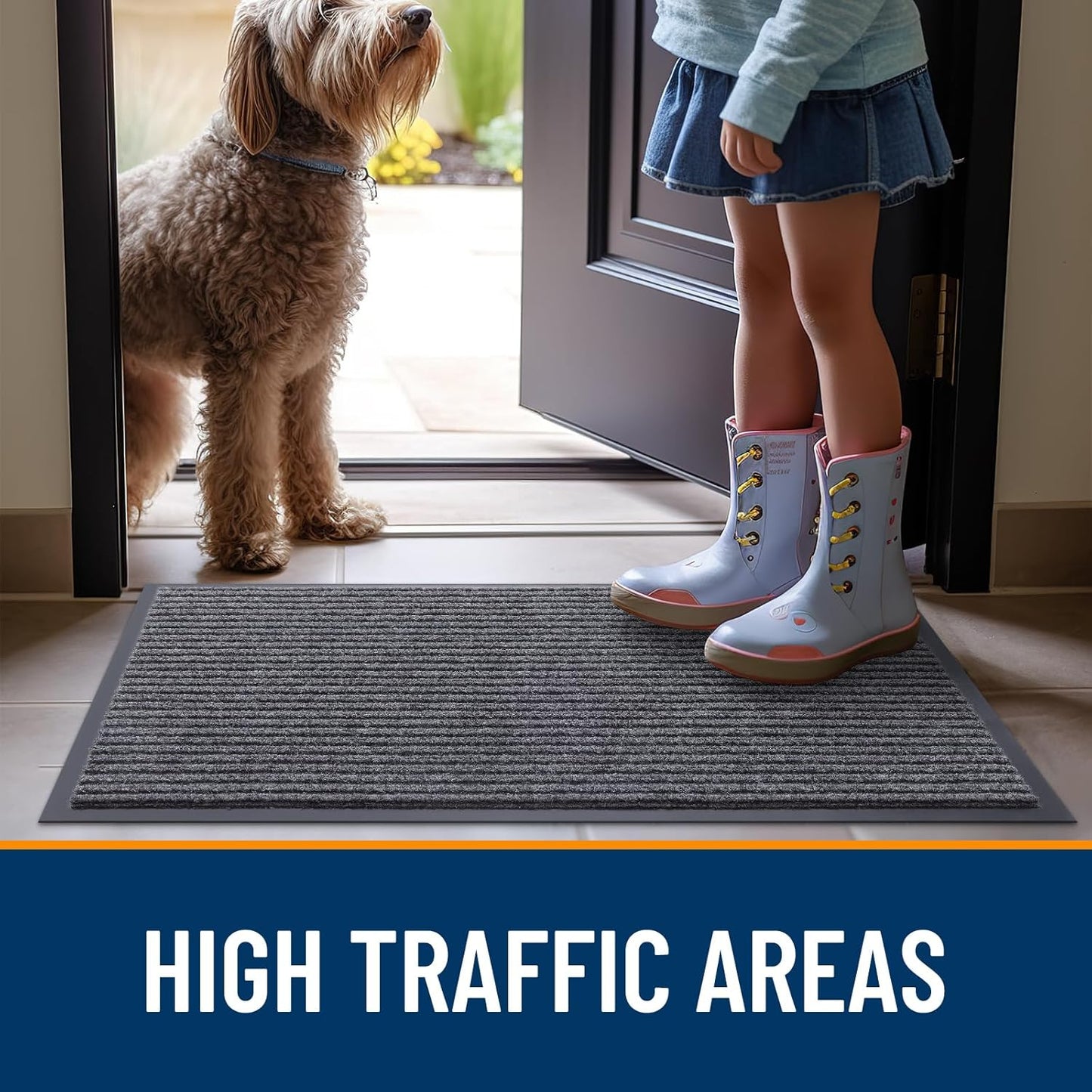 OLANLY Indoor Outdoor Front Door Mat - Waterproof Heavy Duty 2-Pack | 29.5 x 17 Inch, Easy Clean, Grey