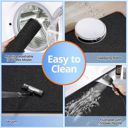 HOMTEB Bath Mat 17x27Inch, Thin Bath Mats Rugs with Rubber Backing Non-Slip, Absorbent,Quick Dry Machine Washable, Home Decor Accessories Cozy Cloth Bathroom Rugs fit Under Door/Sink/Tub-Black