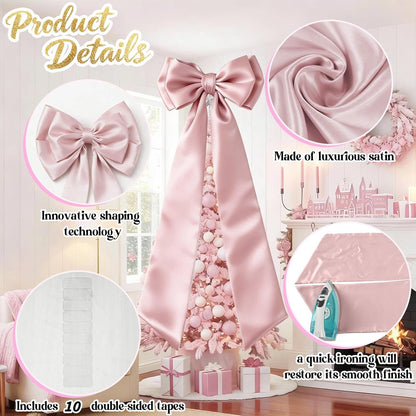 Skiennix 75x19 Inch Big Pink Bow Christmas Tree Topper - Giant Coquette Decor for Parties & Events
