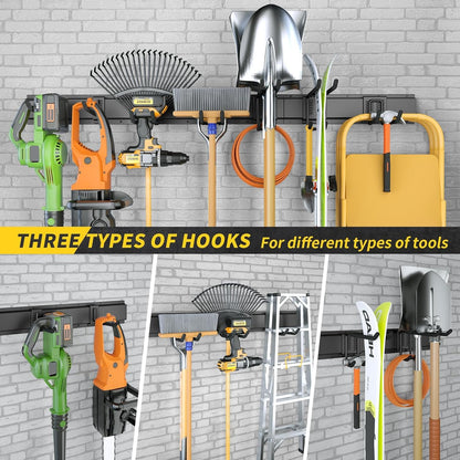 UUP 48" Garage Tool Organizer - Heavy-Duty Wall Mount Storage with Adjustable Hooks | Ideal for Yard Tools