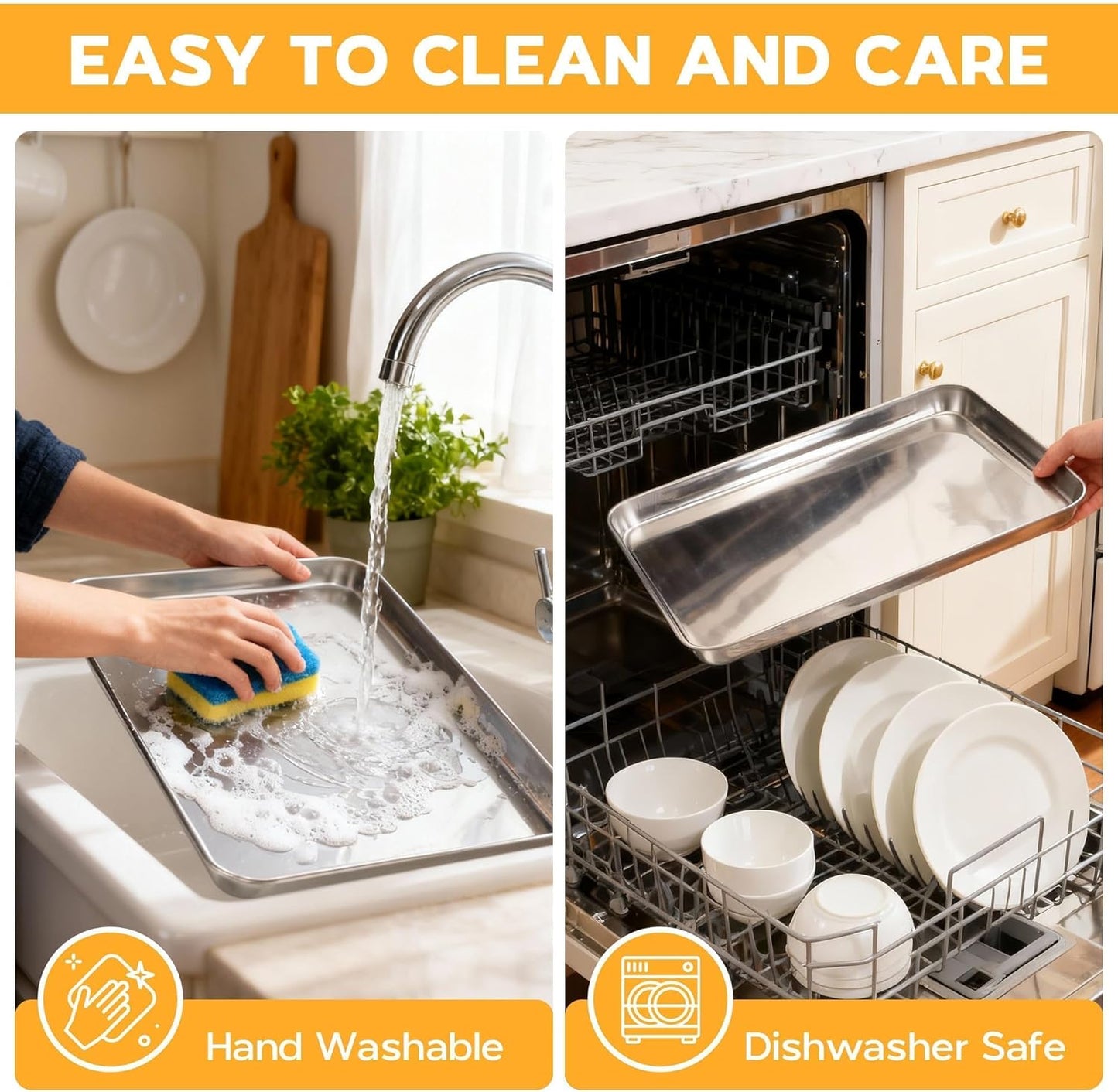 Onader Large Baking Sheet - 18 x 13 Inch Stainless Steel Cookie Pan | Dishwasher Safe, 2-Pack