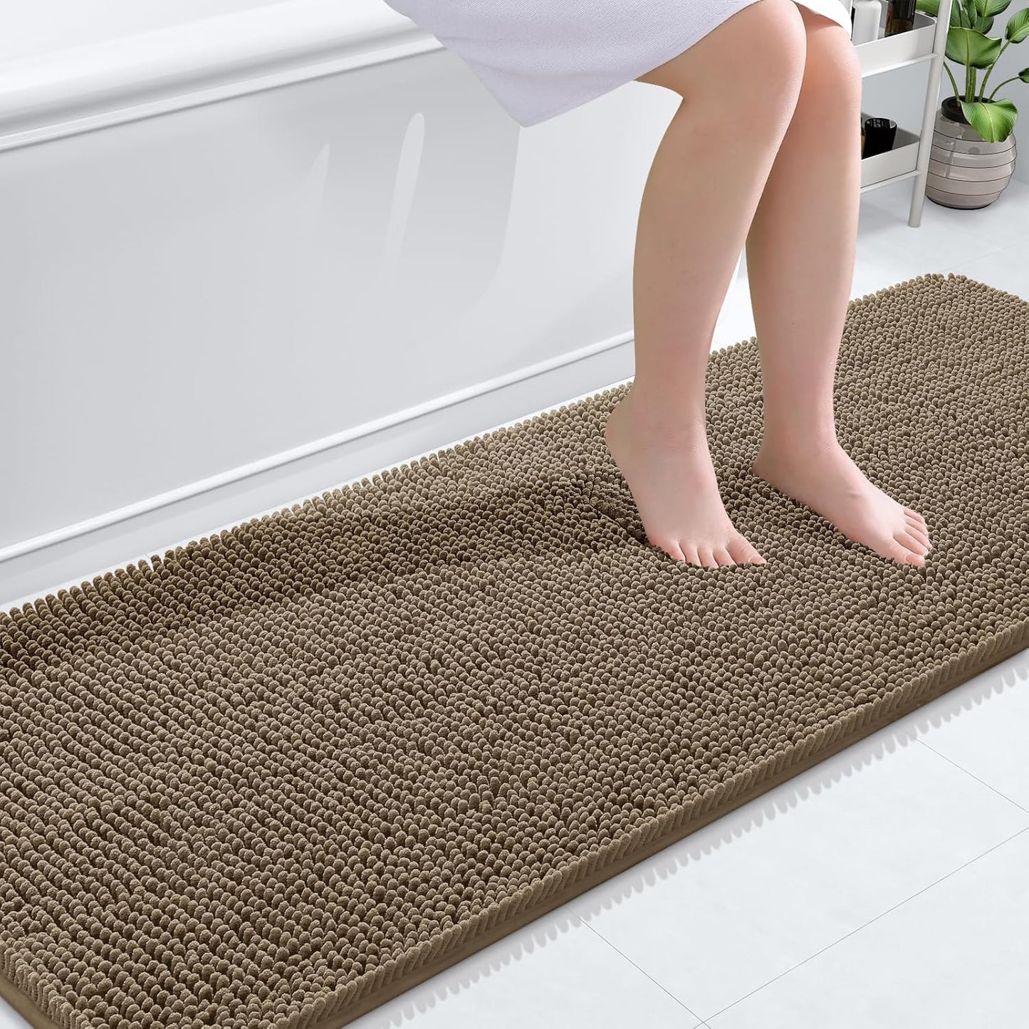 OLANLY Bathroom Runner Rugs - Extra Soft Chenille Bath Mat | 70x24, Quick-Dry, Machine Washable, Tan
