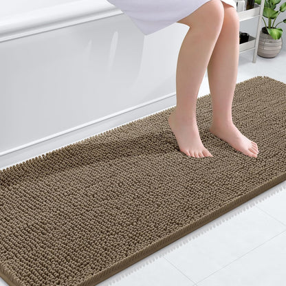 OLANLY Bathroom Runner Rugs - Extra Soft Chenille Bath Mat | 70x24, Quick-Dry, Machine Washable, Tan