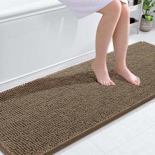 OLANLY Bathroom Rugs 70x24, Extra Soft Absorbent Chenille Bath Rugs, Rubber Backing Quick Dry, Machine Washable Bath Mats for Bathroom Floor, Tub and Shower, Home Decor Accessories, Tan
