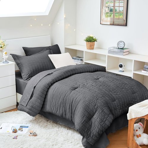 HYMOKEGE Twin XL Comforter Set - All Season Luxury 5-Piece Bedding Set in Dark Grey