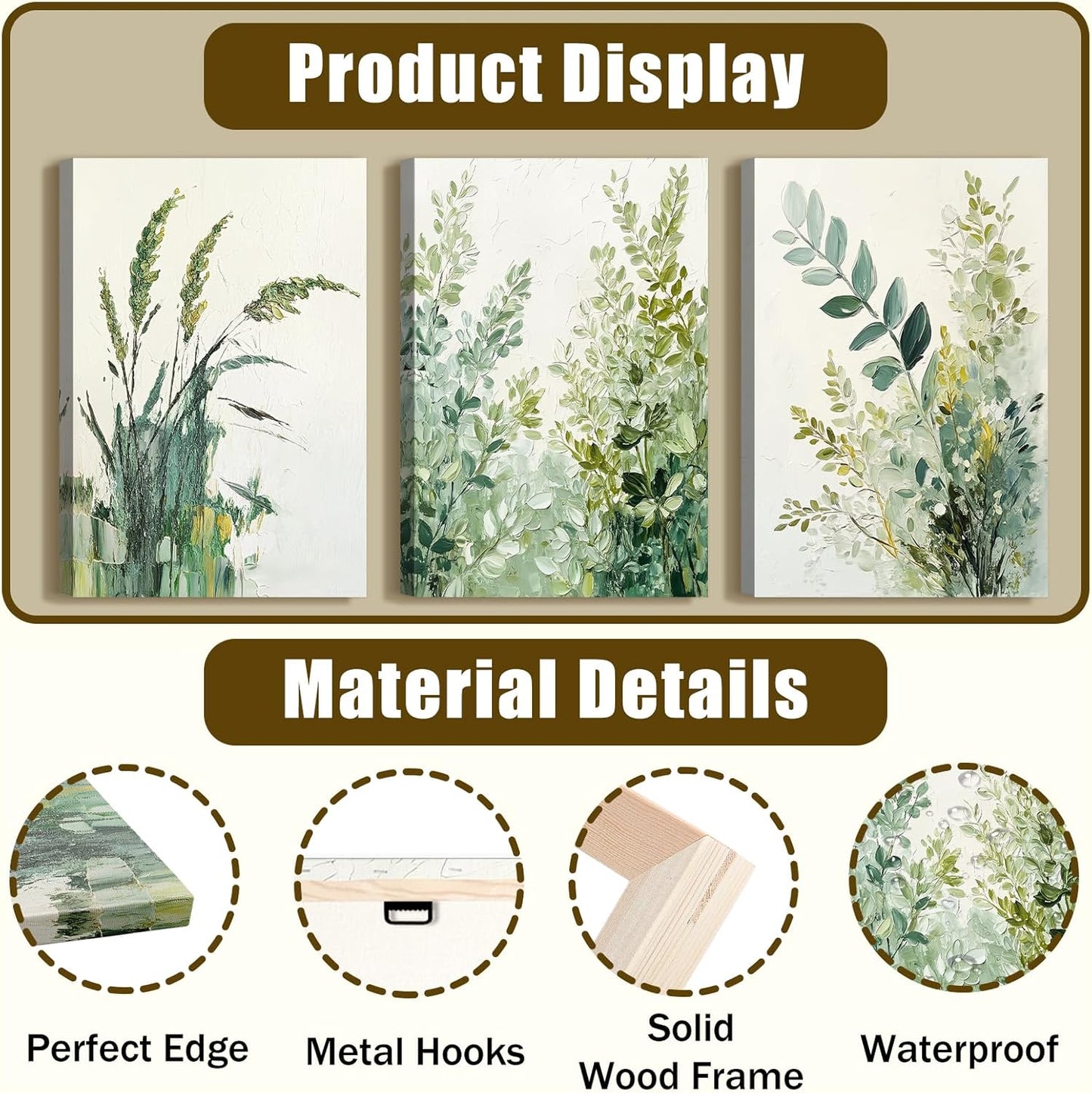 Skiennix Boho Floral Canvas Wall Art - Modern Botanical Prints for Home Office & Living Room | 12"x16" Wrapped Frame