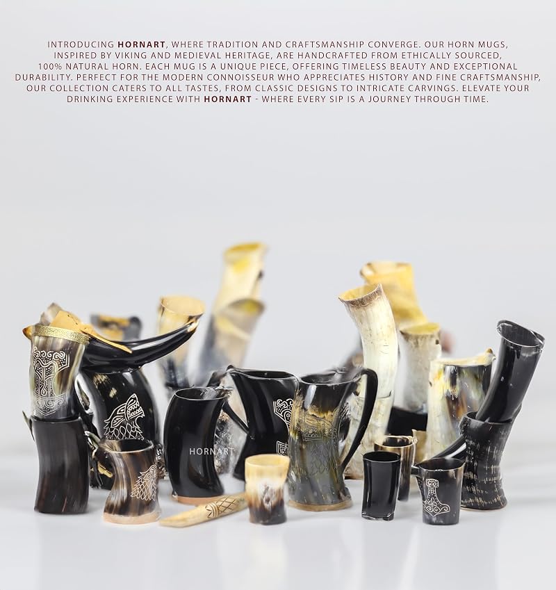 Thor Variation: Handcrafted Ox Horn Mugs 3-Piece Set with Shot Glass & Opener