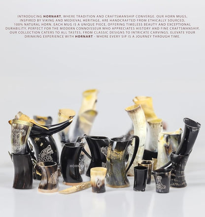 Thor Variation: Handcrafted Ox Horn Mugs 3-Piece Set with Shot Glass & Opener