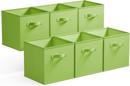 Granny Says Cube Storage Bins - 11 Inch Foldable Fabric Organizers with Handle | Light Green, 6 Pack