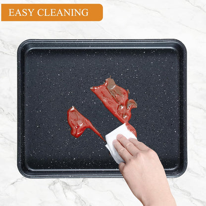 Walooza Nonstick Baking Sheets Set of 2 - Heavy Duty Carbon Steel Cookie Trays, 11x9 Inch, Easy Clean
