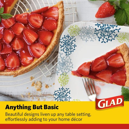 Glad Everyday Round Paper Plates, Blue Hydrangea Print Disposable Dessert and Appetizer Plates for Meals and Parties, Soak Proof and Cut Resistant, Microwave Safe Tabletop Plates, 7 Inch, 50 Count