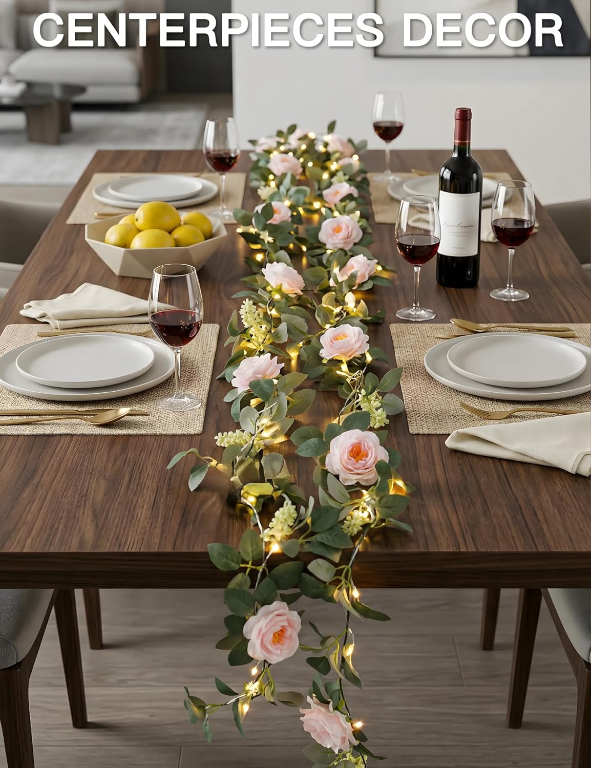Suddus Flower Garland - Pink Camellia Fairy Lights | 60 LED Battery-Operated Vines with Remote for Indoor Decor