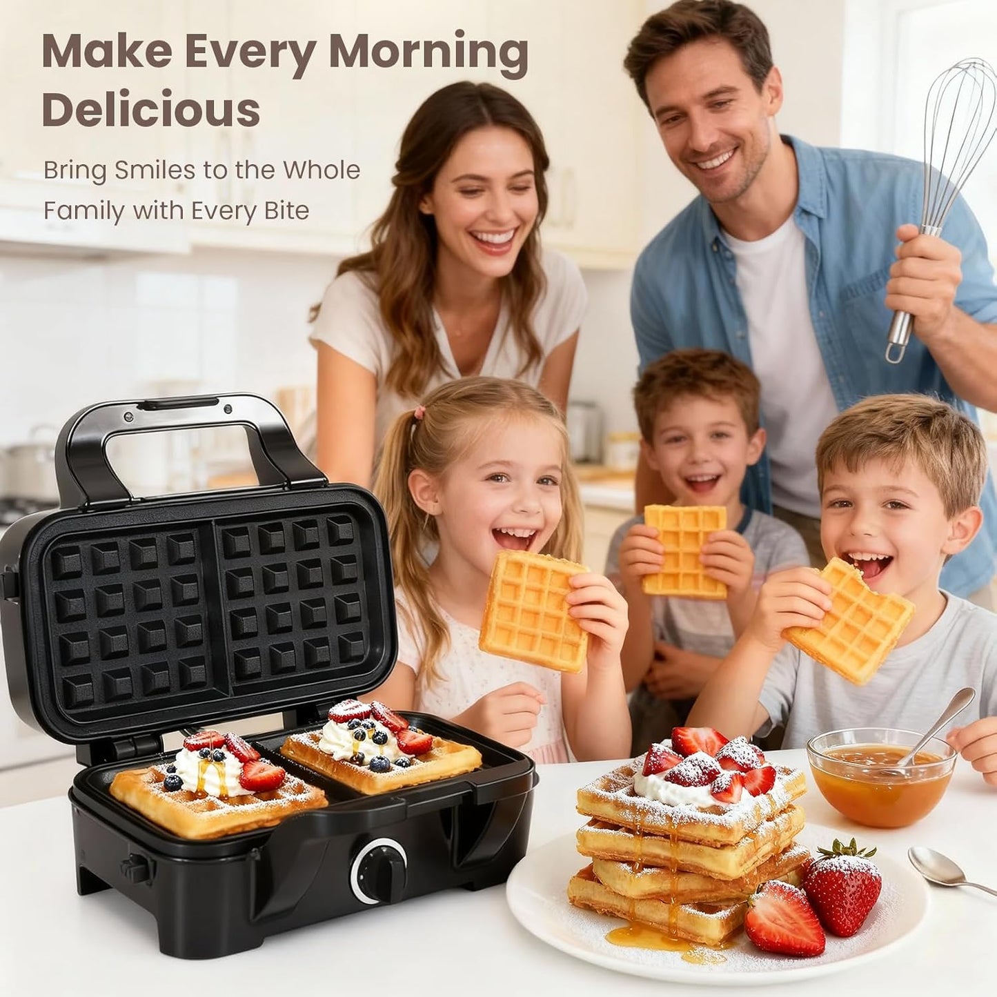 Skiennix Waffle Maker - 3-in-1 Nonstick Sandwich, Waffle & Pancake Maker with Removable Plates | 5-Level Browning Control