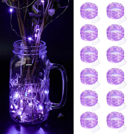 Skiennix 12 Pack Fairy Lights - Battery Operated 7FT Waterproof Silver Wire String Lights | Ideal for Indoor & Outdoor Decor