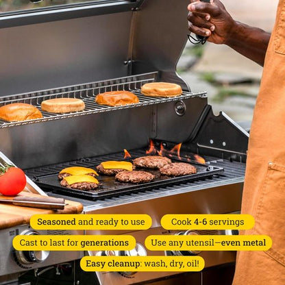 Lodge Double Play Reversible Cast Iron Grill/Griddle - Dual-Sided Heavy-Duty Cookware for Eggs, Pancakes & Burgers - Seasoned Black Finish