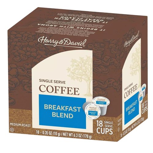 Harry & David Breakfast Blend Coffee - Medium Roast Single Serve Cups | Compatible with Keurig - 18 Count