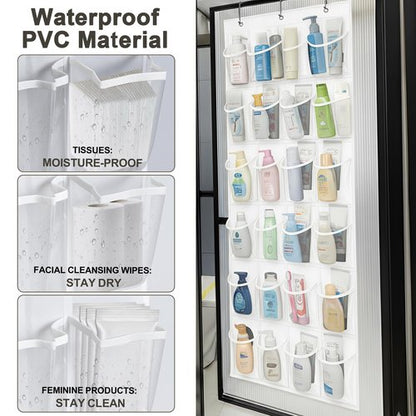 Bofoho Over the Door Shoe Organizer with 24 Crystal Clear Pockets and Metal Hooks – Heavy Duty Hanging Shoe Storage Rack for Closet, Bathroom, Dorm – Space Saving for Shoes, Accessories, Toys (White)