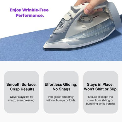 DoReMiLife Ironing Board Cover and Pad 15x54 Standard Size, Extra Thick Cotton Iron Board Cover with Padding, Silicone Coated and Scorch Resistant, Elastic Edge with Hook & Loop Strap, Heatproof Blue
