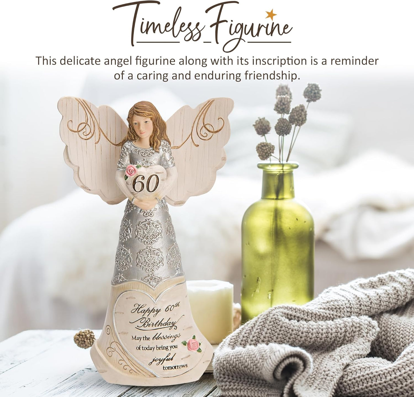 Pavilion Elements | Guardian Angel Figurine - 60th Birthday Blessings Display - 6" Collectible