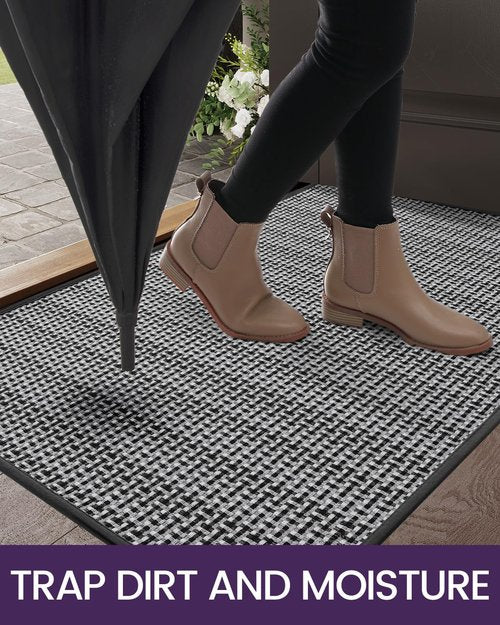 DEXI Door Mat Front Entryway Rugs, Non Slip Rubber Backing Doormat, Absorbent Thin Washable Carpet for Inside House Entrance, 32x48, Black