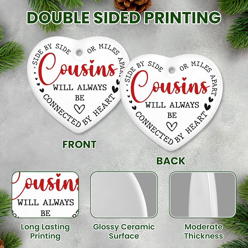 Cousin Christmas Ornament - Heartfelt Ceramic Keepsake Gift for Women & Men (Variation: Cousin)