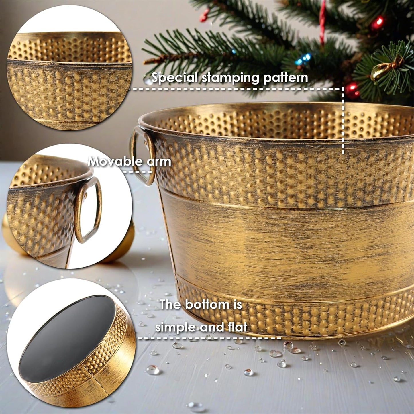 Metal Ice Bucket Galvanized Beverage Tub,Drink Buckets Large Cooler for Wine Beer Champagne Cocktails for Catering, Bars, Parties, Outdoor Events(Copper-1PC)