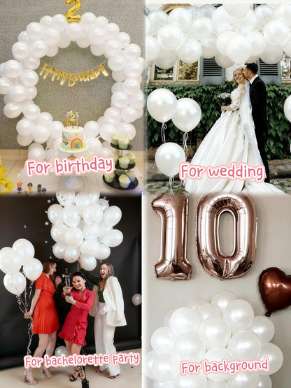 Pearl White Balloons | 12-Inch Matte Latex Balloons - 50PCS for Weddings, Birthdays & Parties