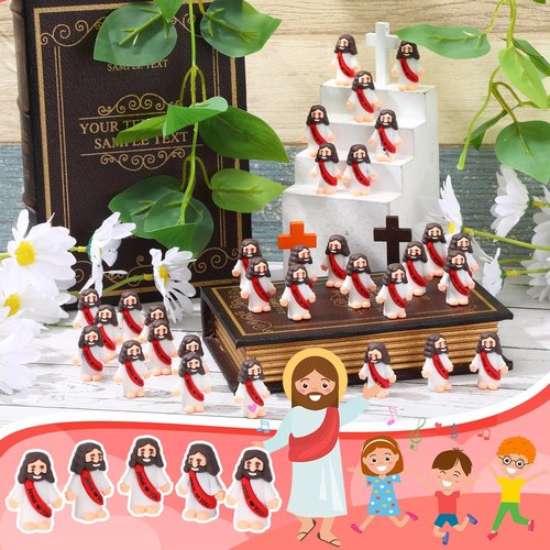 Bememo 50 Pcs Mini Jesus Figures Jesus Loves You Christ Toys Little Christ Figures to Hide and Seek Sunday School Religious Party Favors Gift(Red)