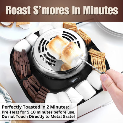 S'MORES GALORE™ Electric Smores Maker Tabletop Indoor - Perfect Family Smore Maker All Year Long - Indoor Marshmallow Roaster Smores Kit & Serving Tray - Electric S'mores Maker w/4 Skewers