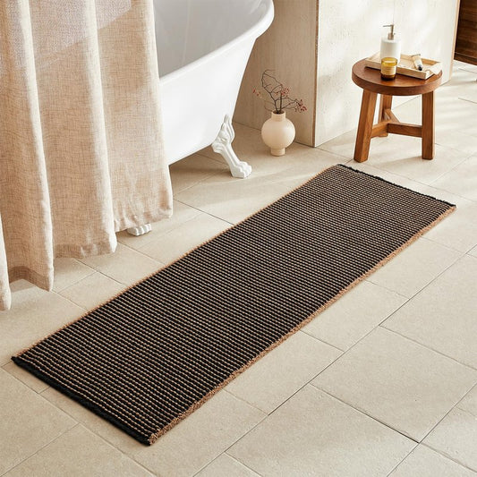 TYUU Waffle Runner Rug Bathroom, Long Boho Bathroom Rugs Non Slip Washable Super Absorbent Quick Dry Farmhouse Bath Decor, 72"x24" Khaki and Black