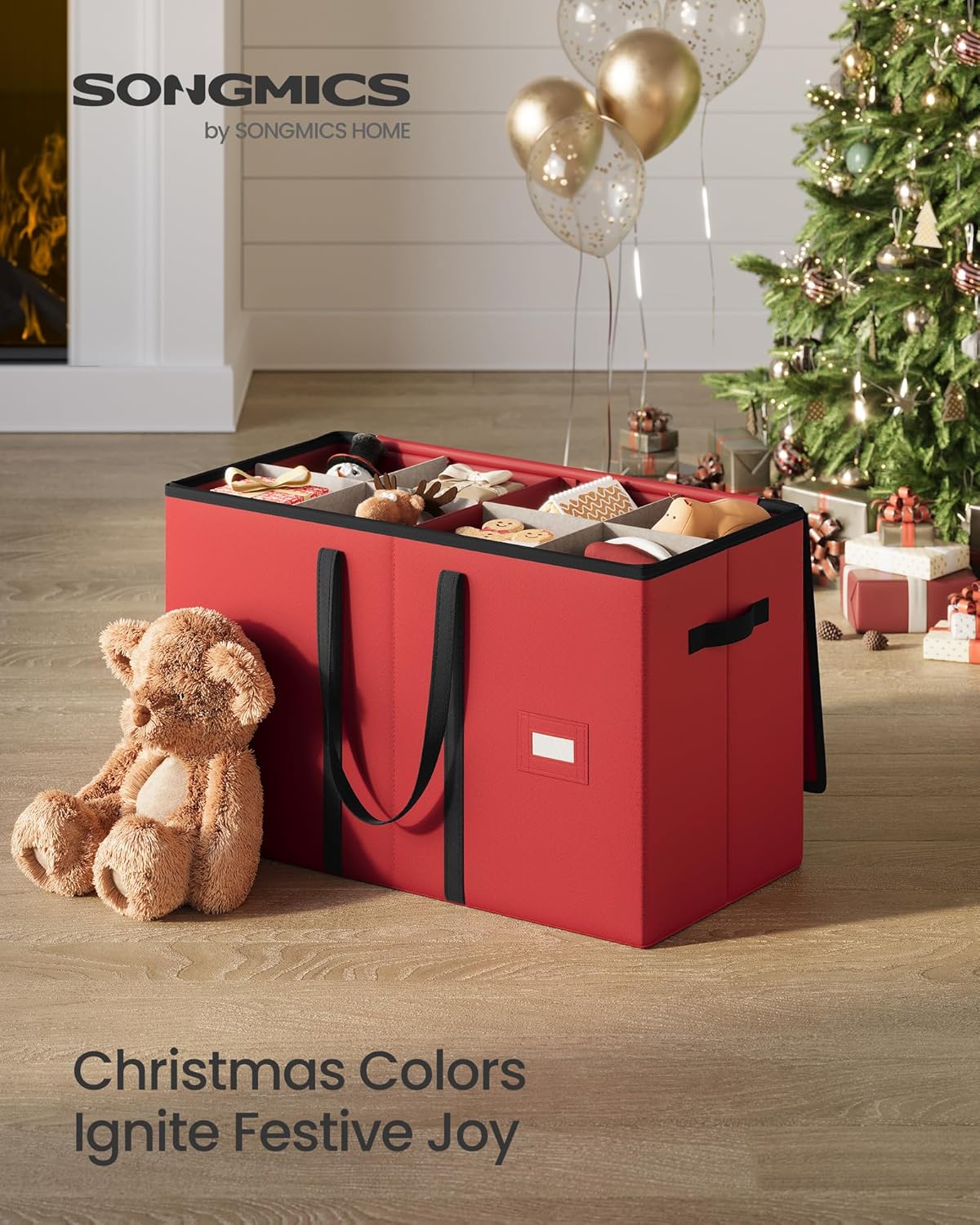 SONGMICS Christmas Figurine Storage Box - Organize 15-Inch Figurines & Nutcrackers | Adjustable Dividers, 8 Slots, Cherry Red
