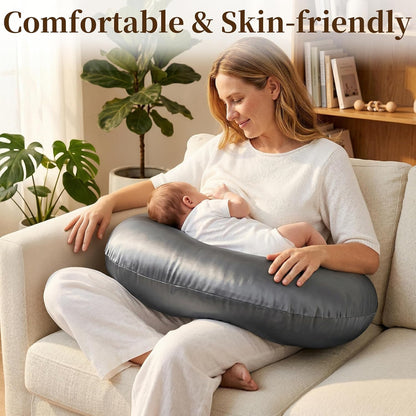 Pro Goleem Nursing Pillow Cover - Soft Silk Feel Feeding Slipcover | 2 Pack in Gray & White