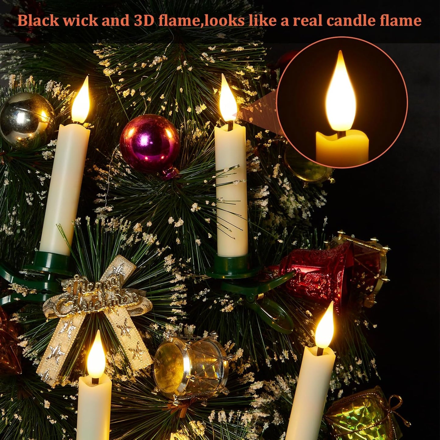 Skiennix 12-Pcs LED Taper Candle Set - Flameless 3D Wick Ivory Candles with Clip-On Design & Remote Timer