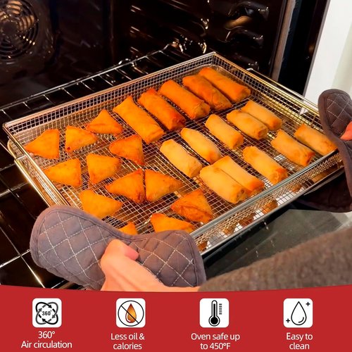 Geesta Air Fryer Basket - Nonstick Crisper Tray & Basket Set with 50 Recipes | 12.5” x 9.5” Stainless Steel