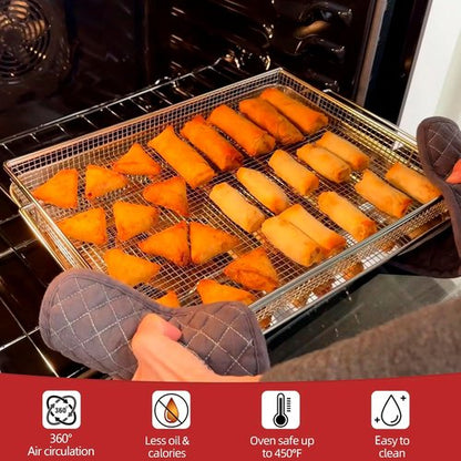 Geesta Air Fryer Basket - Nonstick Crisper Tray & Basket Set with 50 Recipes | 12.5” x 9.5” Stainless Steel