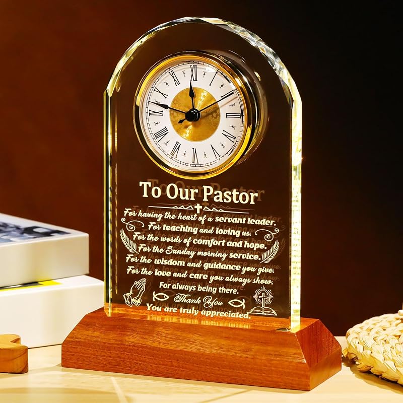 Pastor Crystal Clock Keepsake - Variation: Pastor