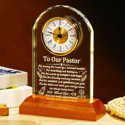 Pastor Crystal Clock Keepsake - Variation: Pastor