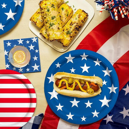American Flag Party Supplies - Disposable Dinner & Dessert Paper Plates with Napkins | Serve 50 for Veterans Day & 4th of July