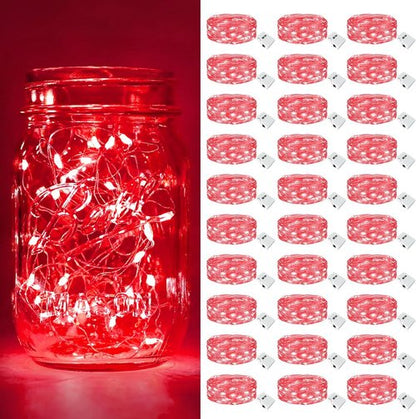 Btfarm 30 Pack Fairy Lights - Battery Operated 7ft 20 LED Twinkle String Lights | Waterproof Mini Silver Wire for Christmas & Weddings, Red