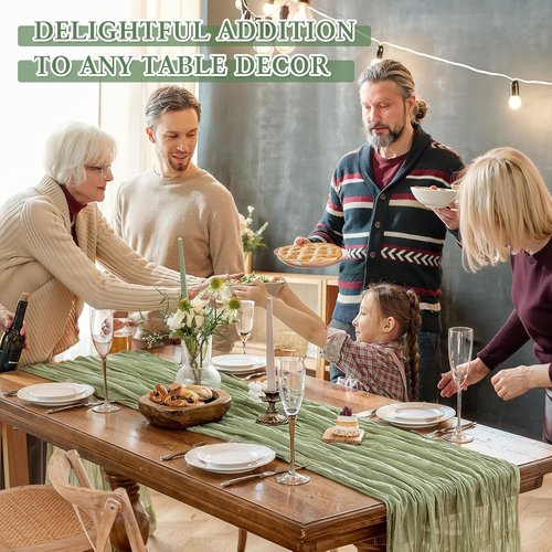 Cheesecloth Table Runner - 10 Ft Boho Rustic Sheer Gauze for Centerpiece Decor | Sage Green