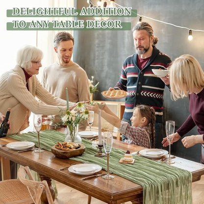 Cheesecloth Table Runner - 10 Ft Boho Rustic Sheer Gauze for Centerpiece Decor | Sage Green