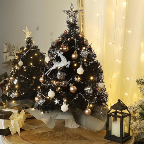 Juegoal Mini Black Christmas Tree - 24 Inch Lighted Tabletop Pine with 50 LED Lights | Battery Operated & Timer for Holiday Decor