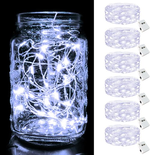 Btfarm Fairy Lights - 6 Pack Battery Operated Twinkle Lights | 7ft Waterproof Silver Wire for Christmas & Weddings